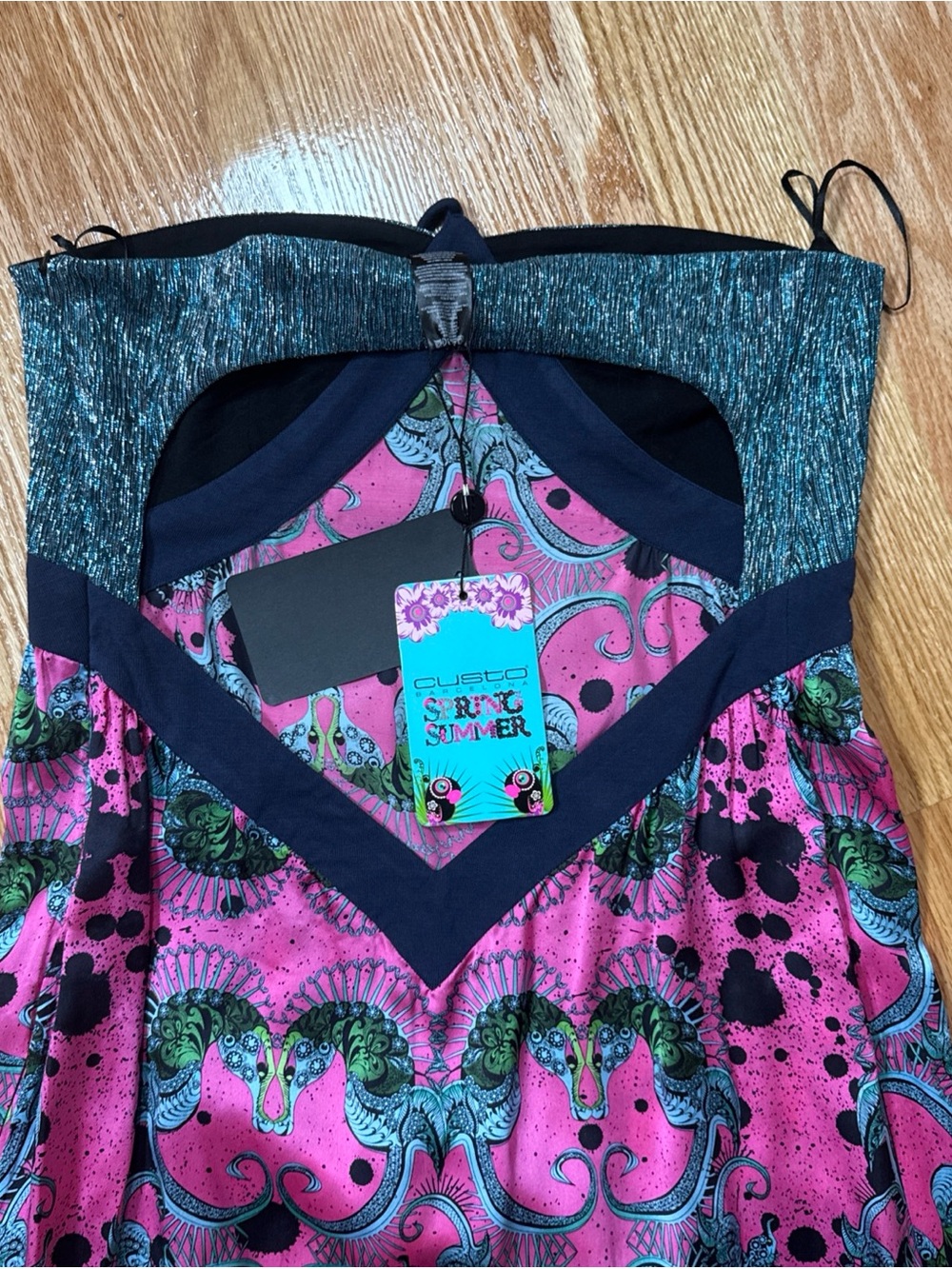 Vintage Custo Barcelona Silk Maxi Dress Vibrant Seahorse W Size 2 Summer Spring - Picture 12 of 12